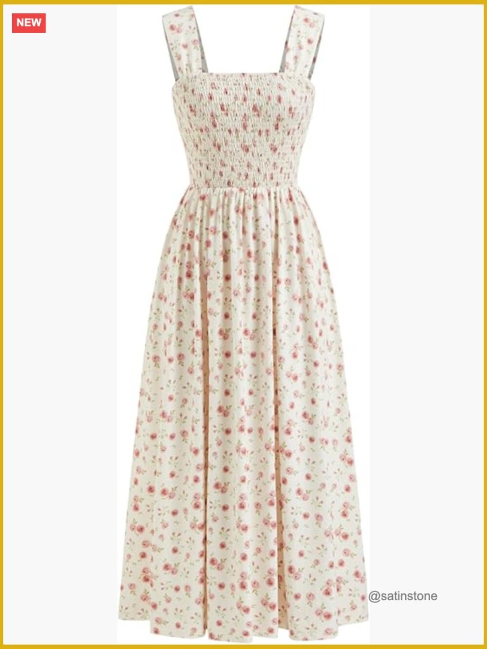 Floral Summer Dress Square Neck Sleeveless Midi A Line Casual Sundress